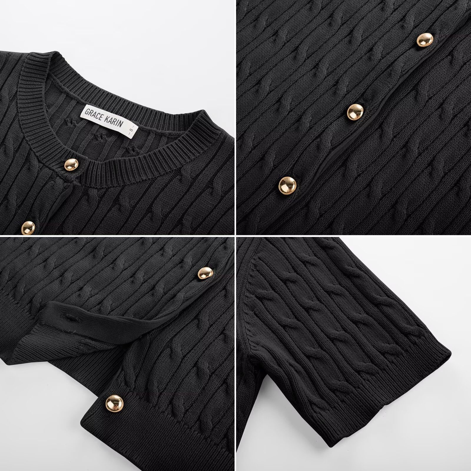 Foto 5 | Cárdigan Grace Karin De Manga Corta De Punto Trenzado Negro Para Mujer - Venta Internacional.