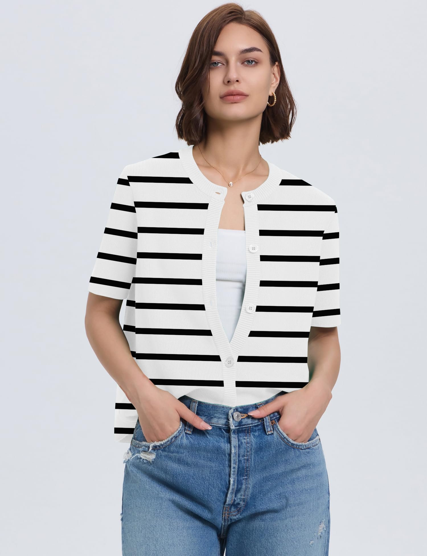 Foto 4 pulgar | Cárdigan Lomon De Punto De Manga Corta Para Mujer, Primavera Y Verano, Talla S - Venta Internacional.