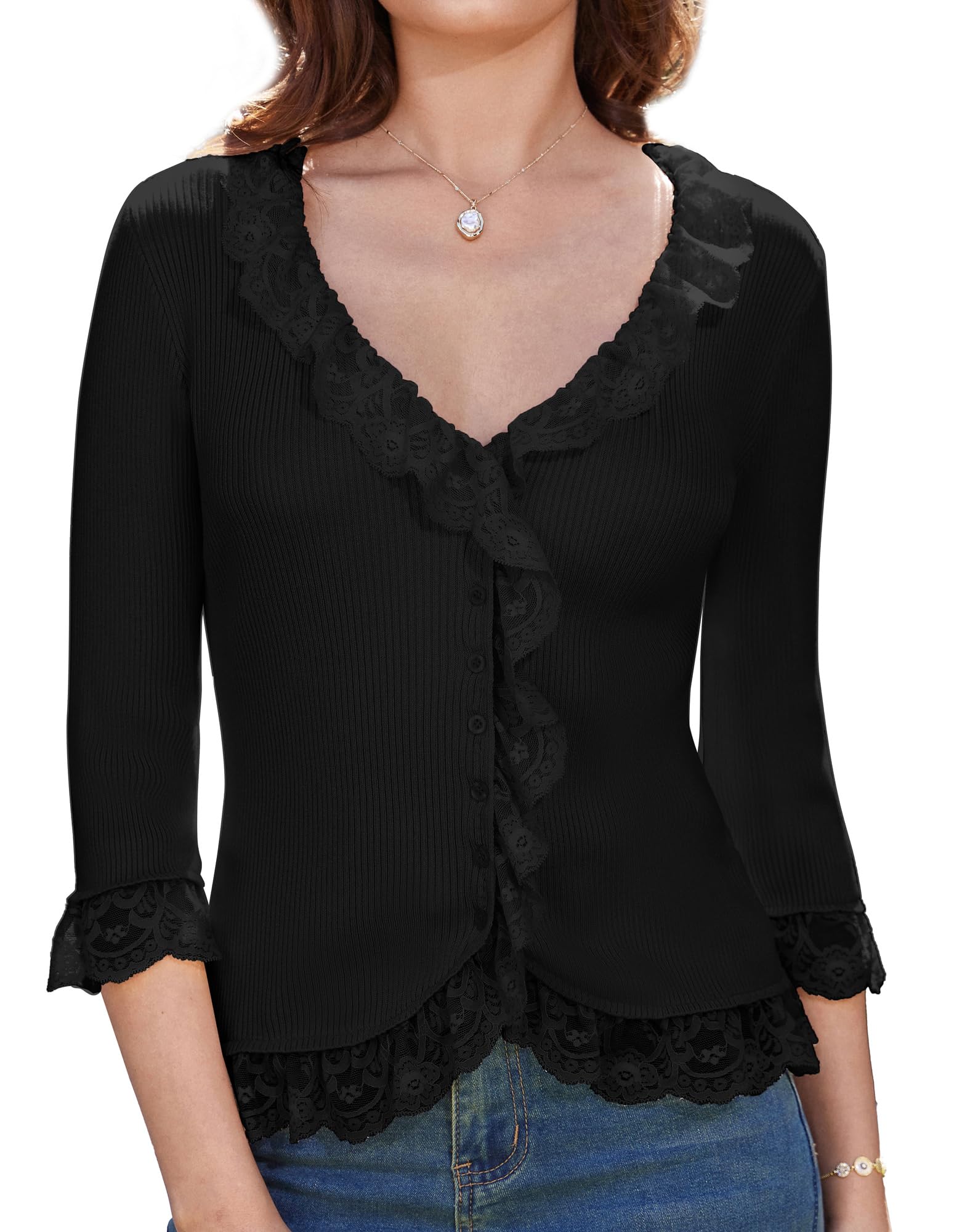 Foto 2 pulgar | Cárdigan Grace Karin Black Summer Para Mujer Con Encaje - Venta Internacional.