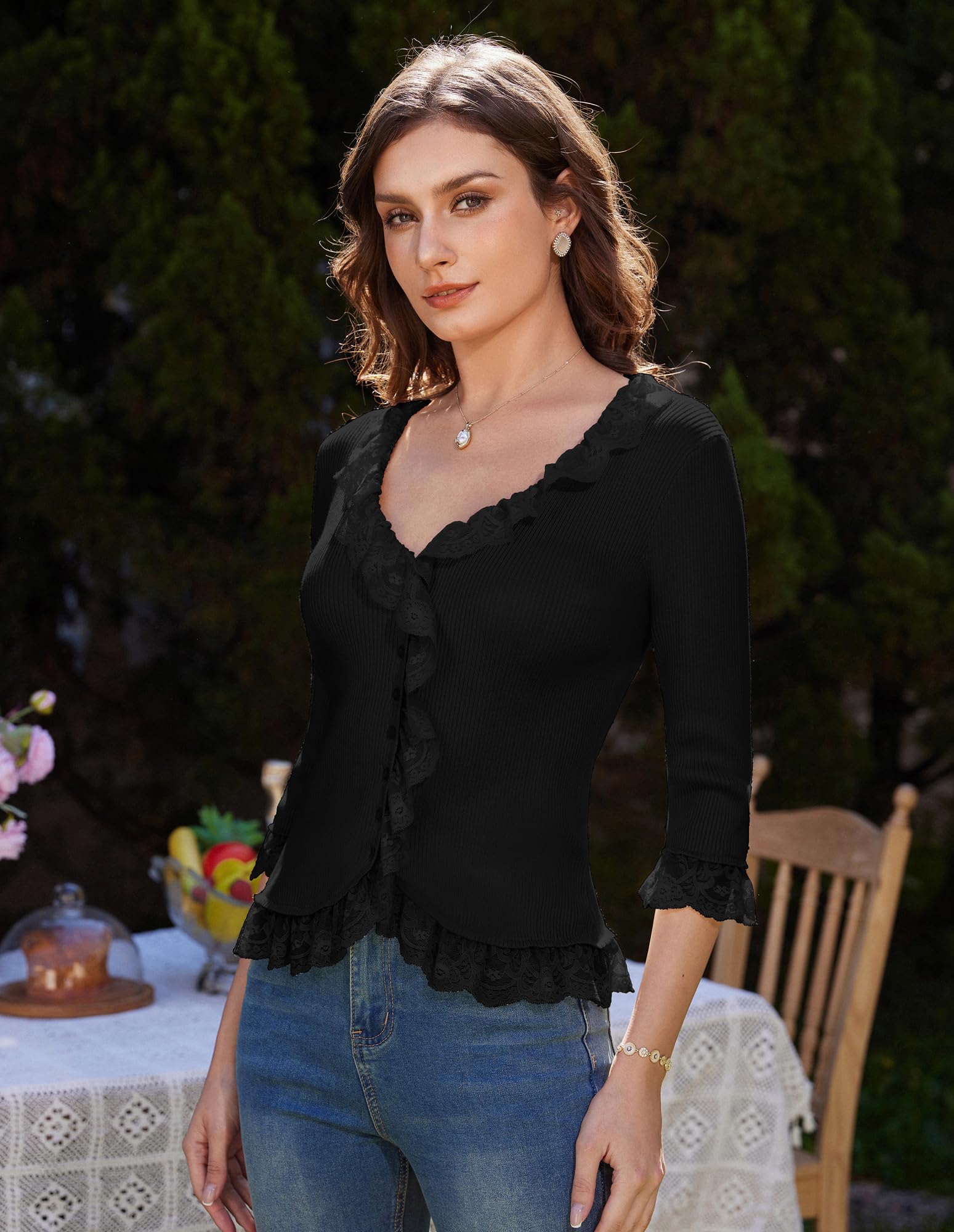 Foto 4 pulgar | Cárdigan Grace Karin Black Summer Para Mujer Con Encaje - Venta Internacional.