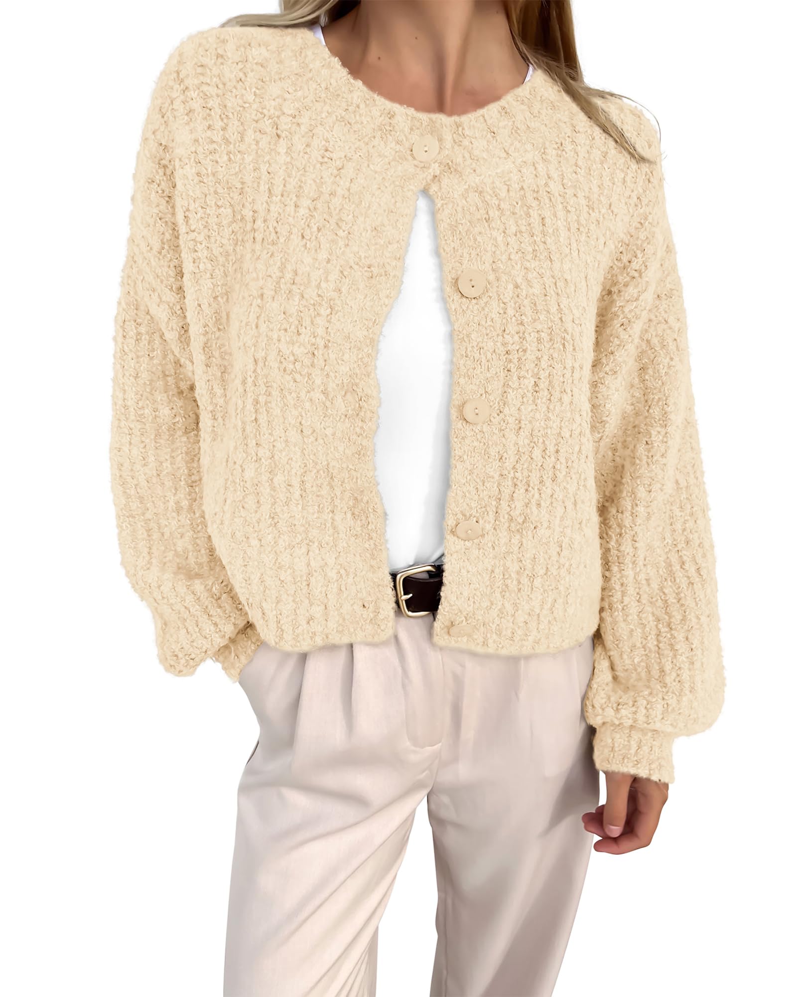 Foto 2 pulgar | Cárdigan Btfbm De Punto Grueso Para Mujer, Otoño-invierno, Beige, Xl - Venta Internacional.