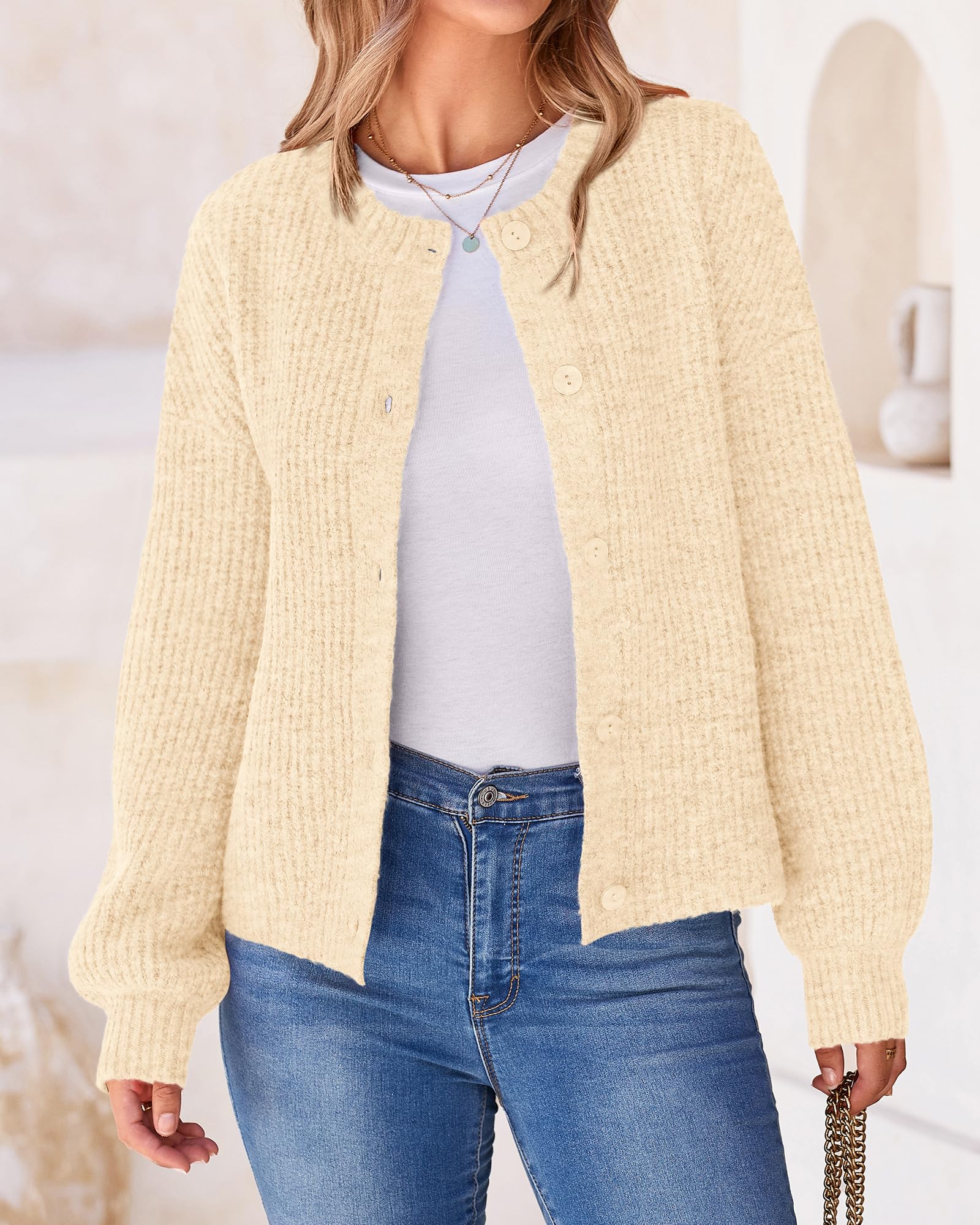 Foto 2 | Cárdigan Btfbm De Punto Grueso Para Mujer, Otoño-invierno, Beige, Xl - Venta Internacional.