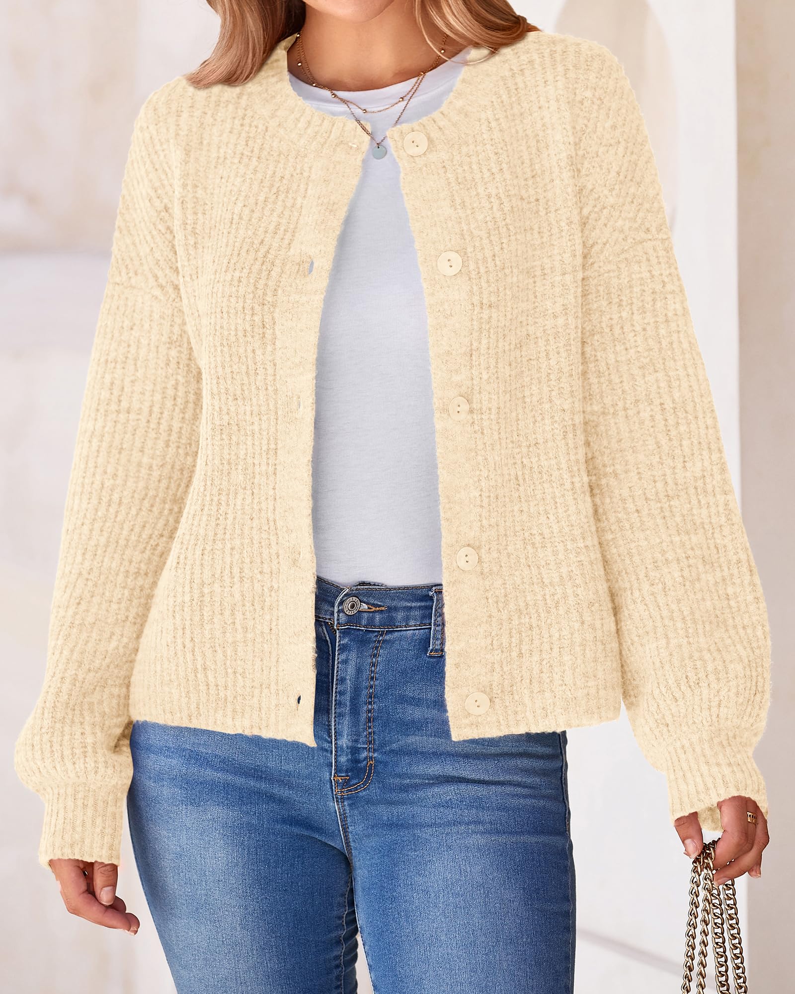 Foto 5 pulgar | Cárdigan Btfbm De Punto Grueso Para Mujer, Otoño-invierno, Beige, Xl - Venta Internacional.