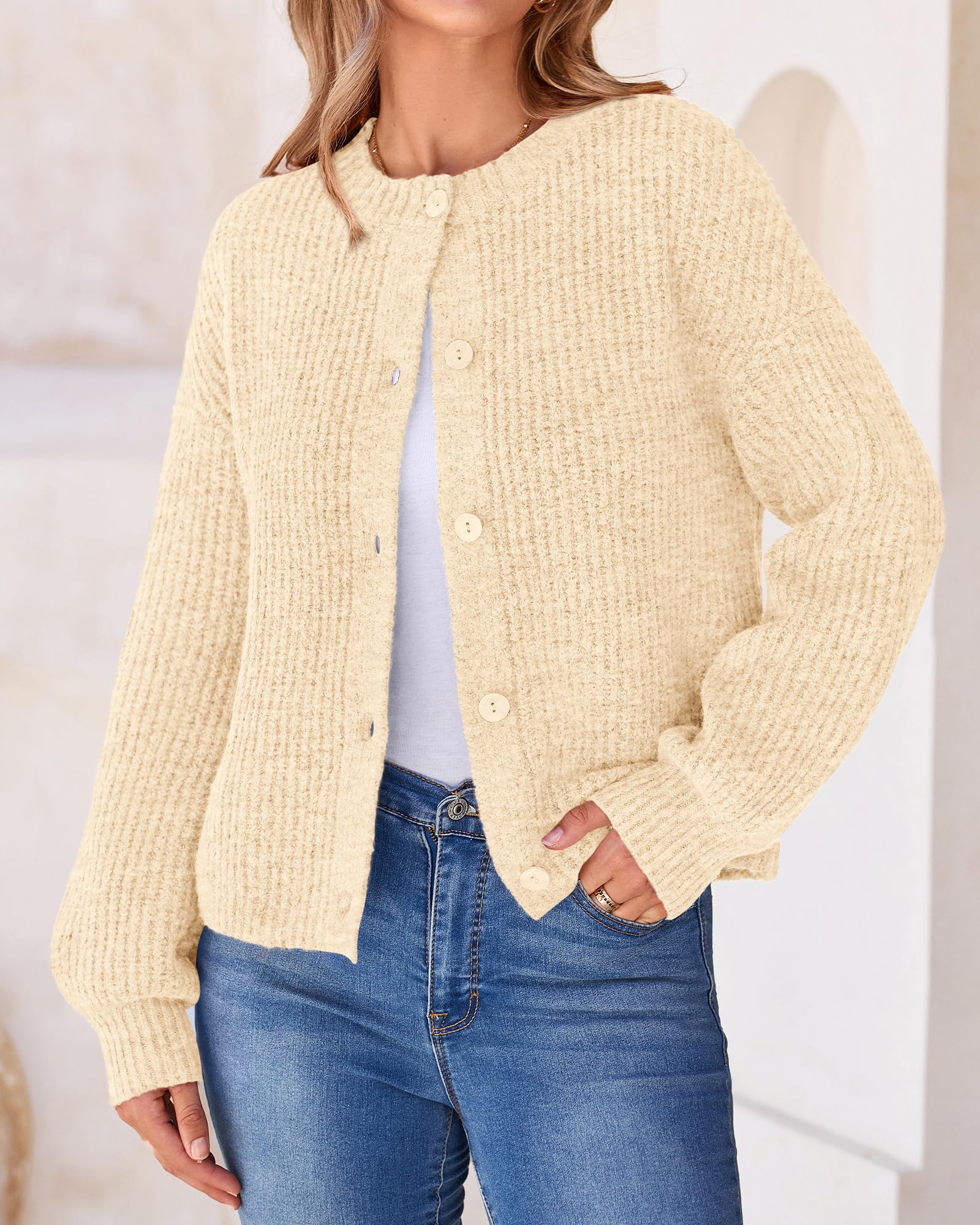 Foto 6 pulgar | Cárdigan Btfbm De Punto Grueso Para Mujer, Otoño-invierno, Beige, Xl - Venta Internacional.