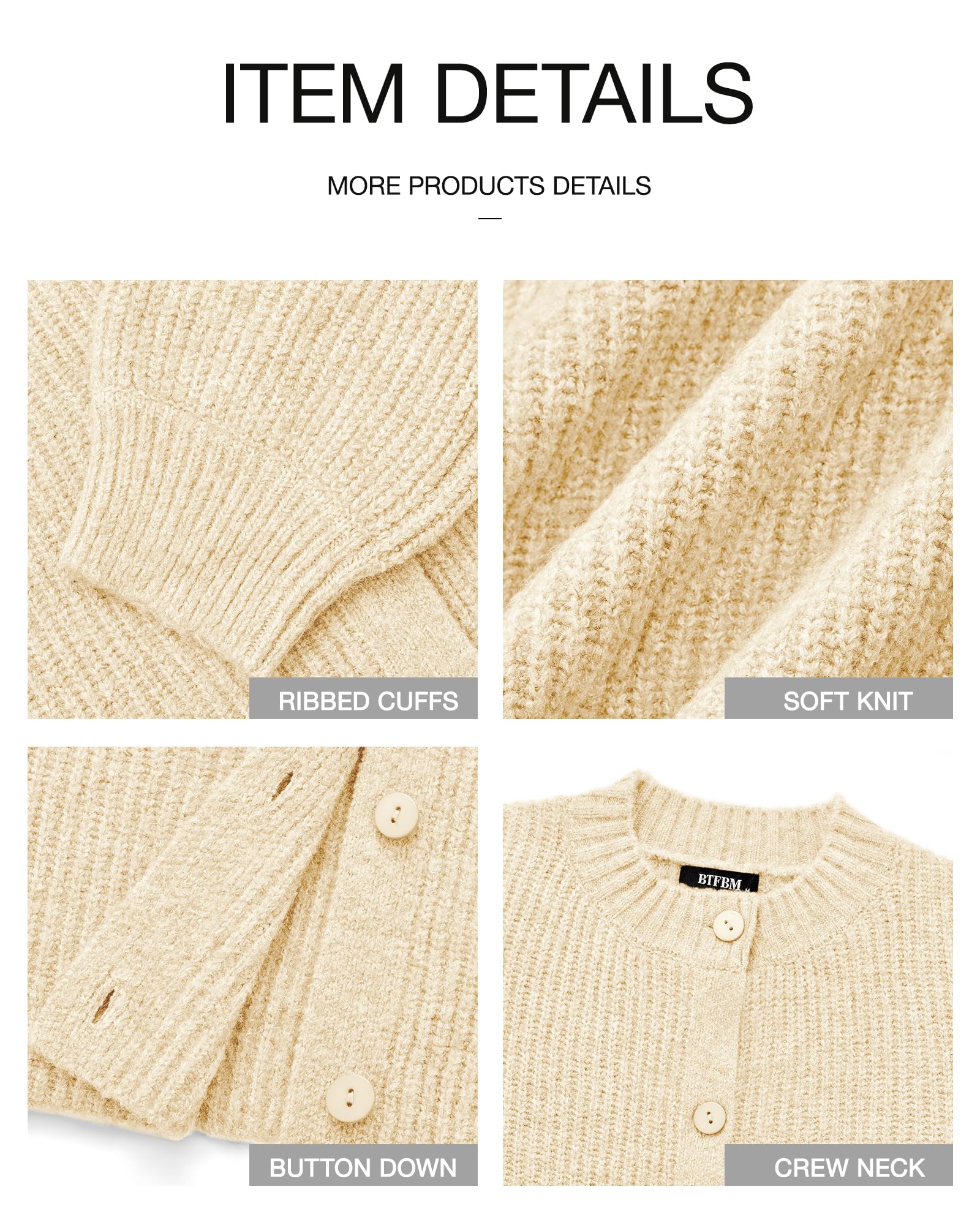 Foto 7 | Cárdigan Btfbm De Punto Grueso Para Mujer, Otoño-invierno, Beige, Xl - Venta Internacional.