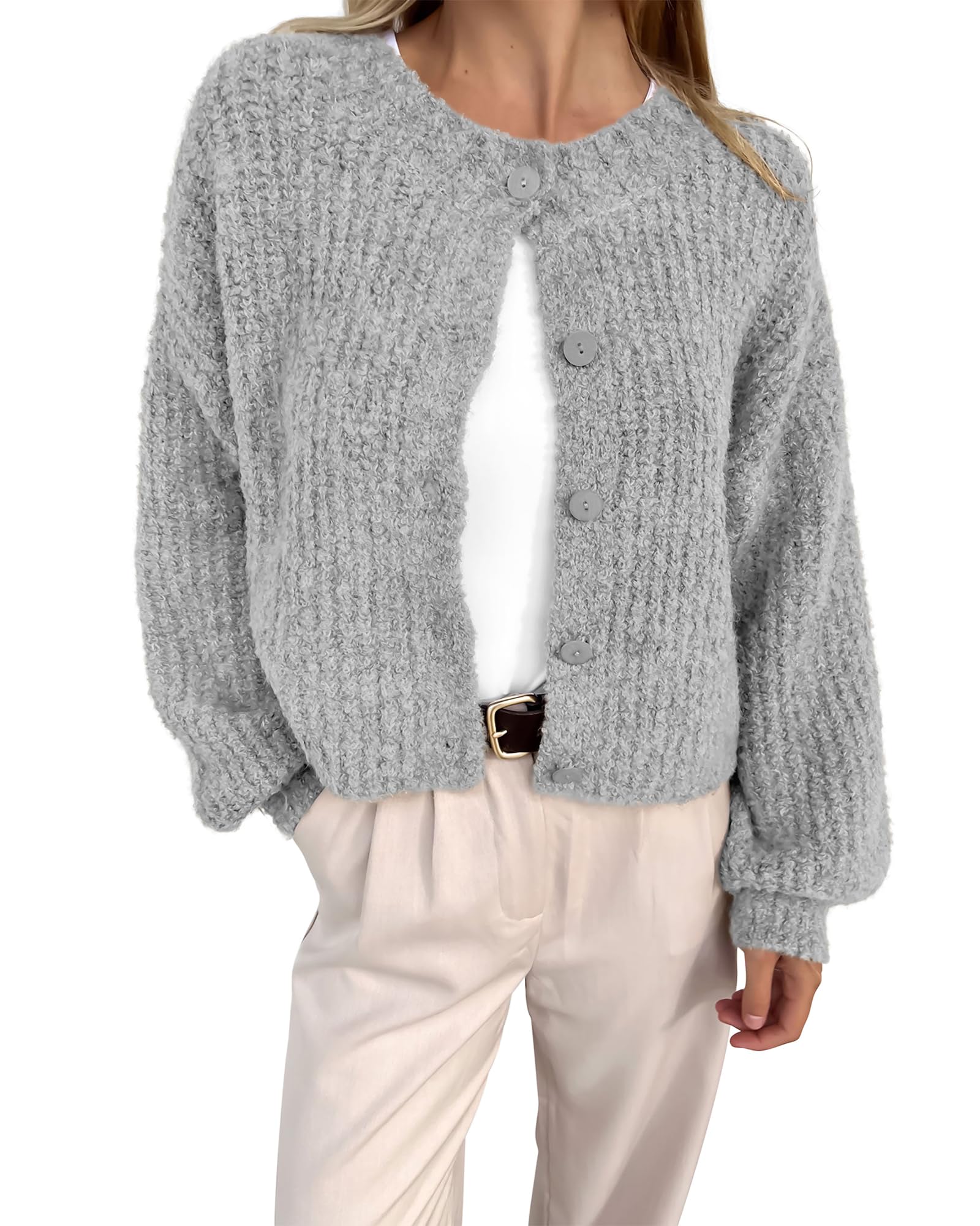 Foto 1 | Cárdigan BTFBM Punto Grueso Gris para Mujer - Venta Internacional