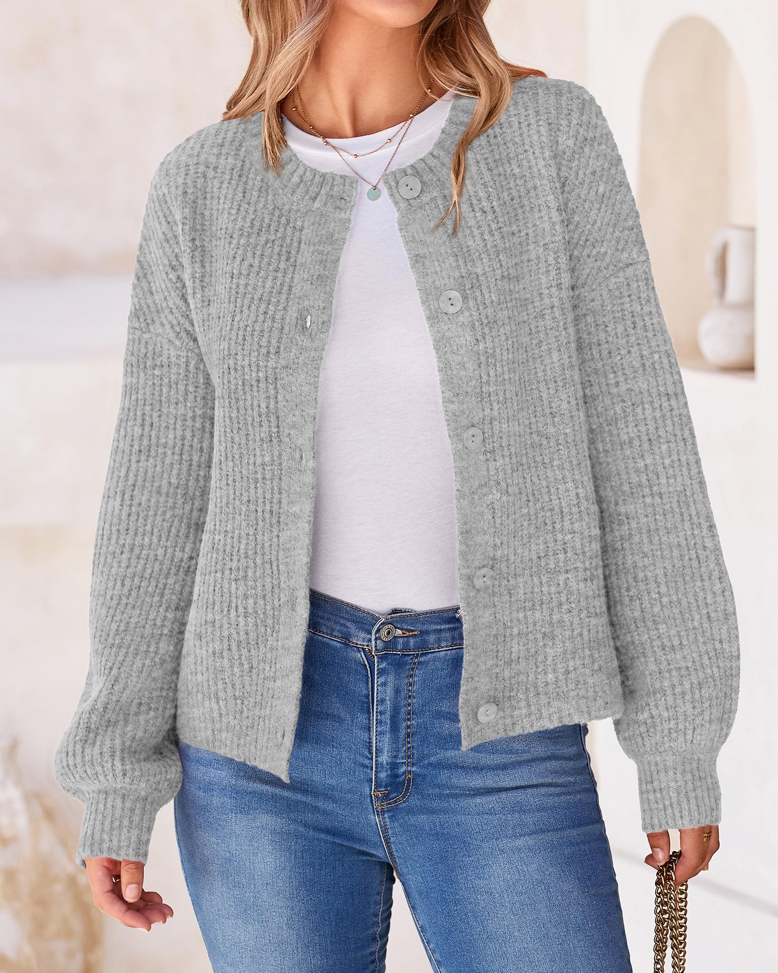 Foto 3 pulgar | Cárdigan BTFBM Punto Grueso Gris para Mujer - Venta Internacional