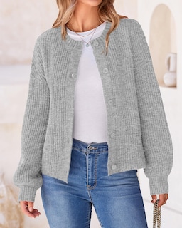Foto 2 | Cárdigan BTFBM Punto Grueso Gris para Mujer - Venta Internacional