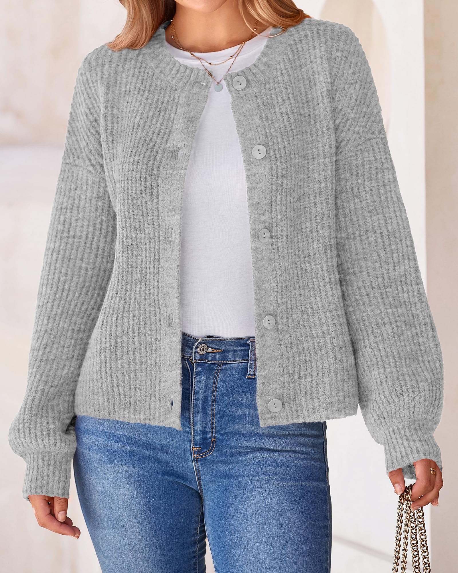 Foto 5 pulgar | Cárdigan BTFBM Punto Grueso Gris para Mujer - Venta Internacional