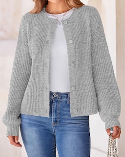 Foto 4 | Cárdigan BTFBM Punto Grueso Gris para Mujer - Venta Internacional