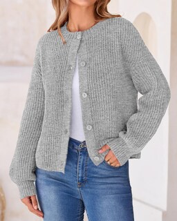 Foto 5 | Cárdigan BTFBM Punto Grueso Gris para Mujer - Venta Internacional
