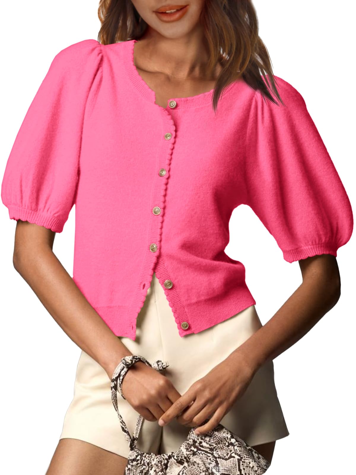Cárdigan Saodimallsu Puff De Manga Corta Para Mujer, Color Rojo - Venta Internacional.