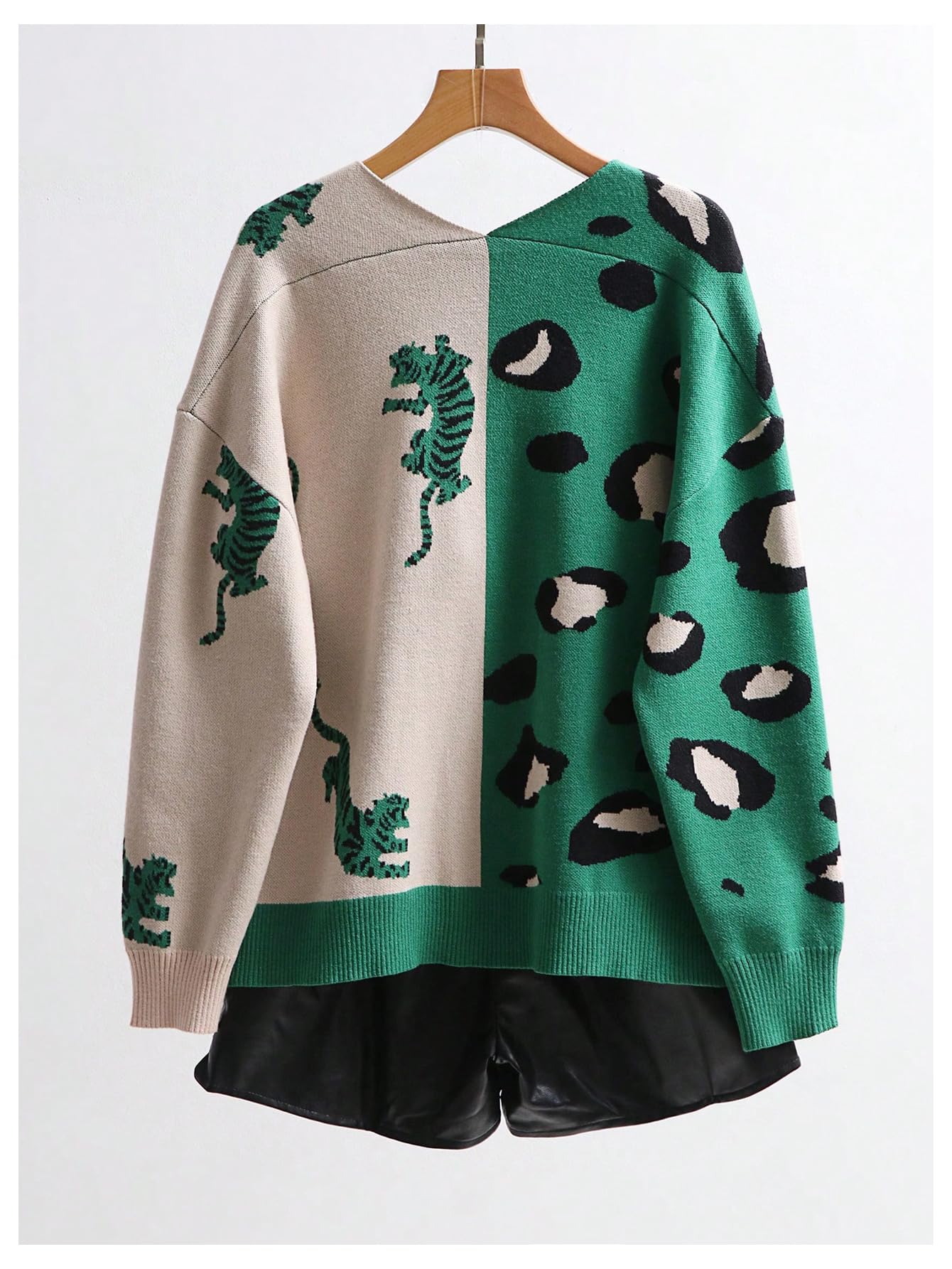 Foto 3 pulgar | Suéter Con Cuello En V Y Estampado De Tigre De Leopardo Para Mujer, Wdirara - Venta Internacional.