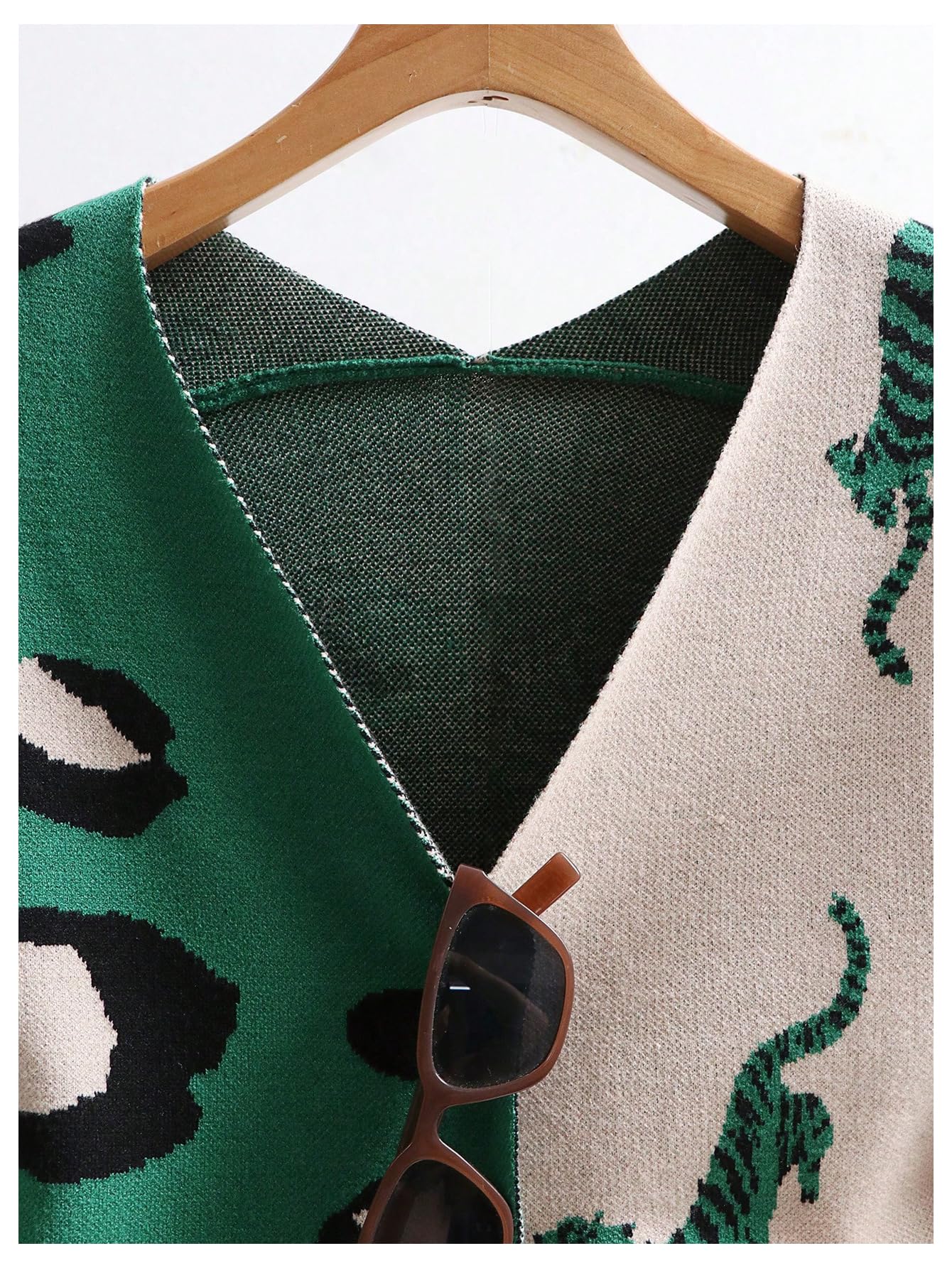 Foto 6 pulgar | Suéter Con Cuello En V Y Estampado De Tigre De Leopardo Para Mujer, Wdirara - Venta Internacional.