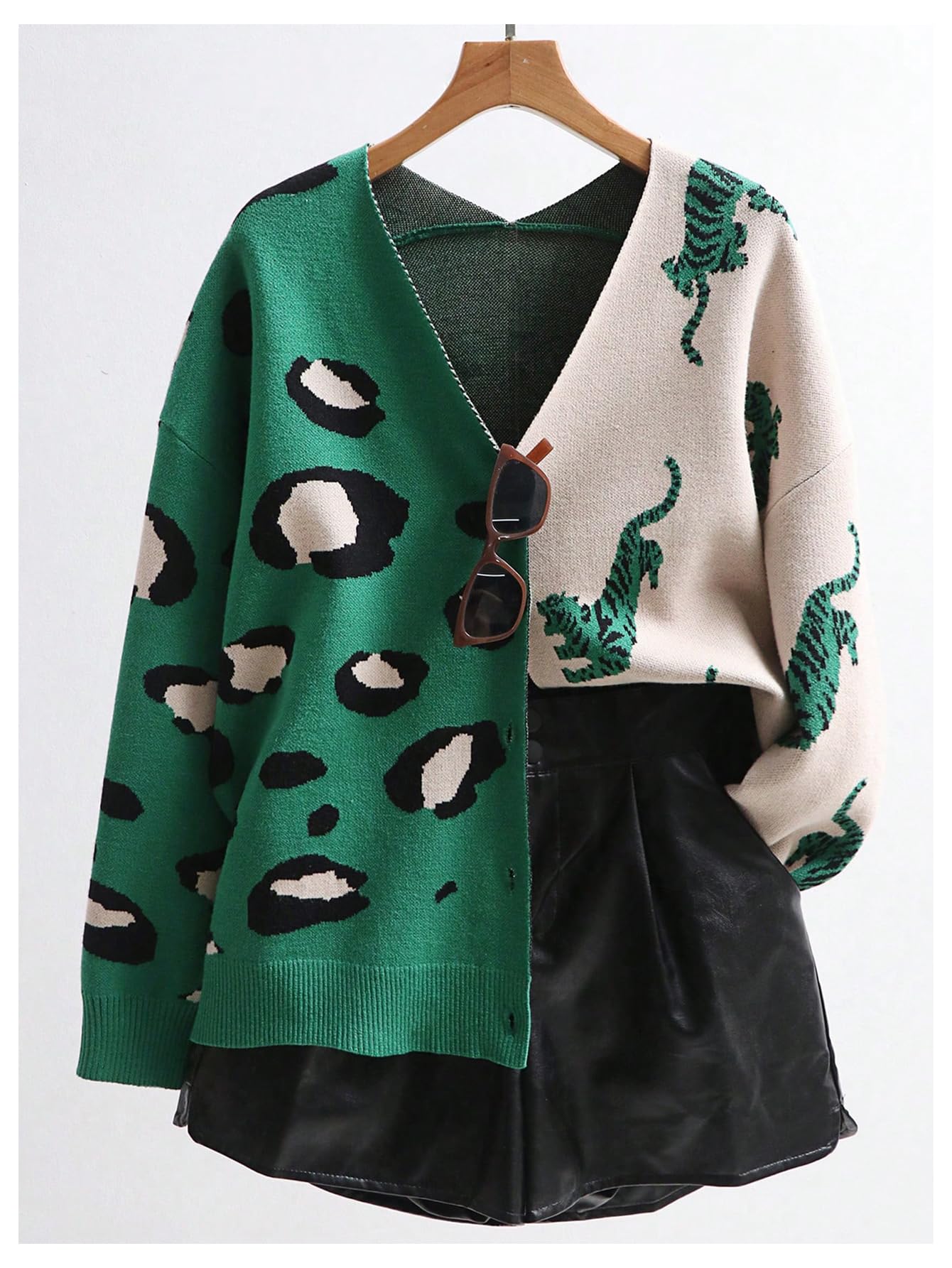 Foto 7 pulgar | Suéter Con Cuello En V Y Estampado De Tigre De Leopardo Para Mujer, Wdirara - Venta Internacional.
