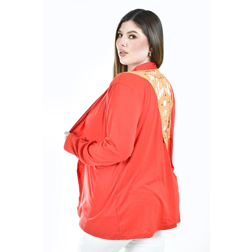 Foto 4 pulgar | Cardigan Con Detalle De Encaje Y Aplicaciones Roman Fashion /tallas Extras, 1558 (naranja) Naranja