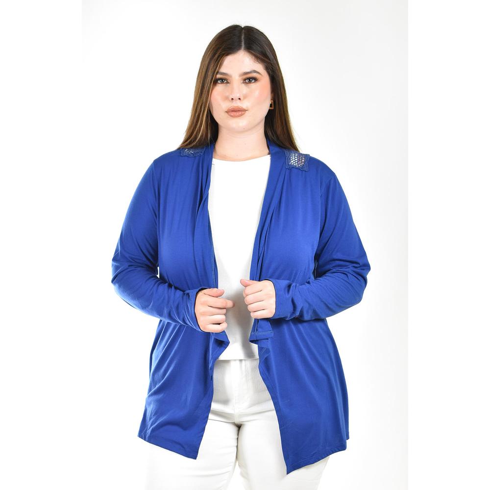 Cardigan Con Detalle De Encaje Y Aplicaciones Roman Fashion /tallas Extras, 1558 (azul Rey) Azul