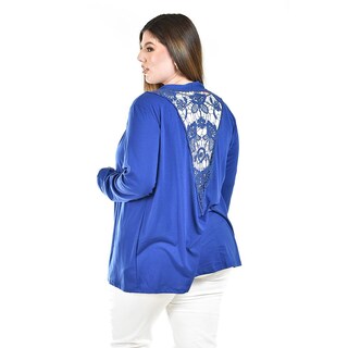 Foto 3 | Cardigan Con Detalle De Encaje Y Aplicaciones Roman Fashion /tallas Extras, 1558 (azul Rey) Azul