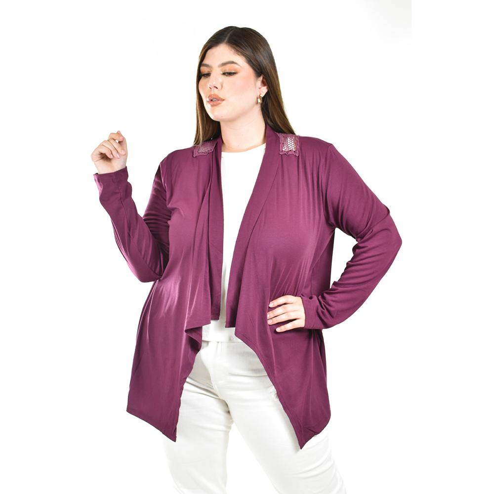 Cardigan Con Detalle De Encaje Y Aplicaciones Roman Fashion /tallas Extras, 1558 (morado) Violeta