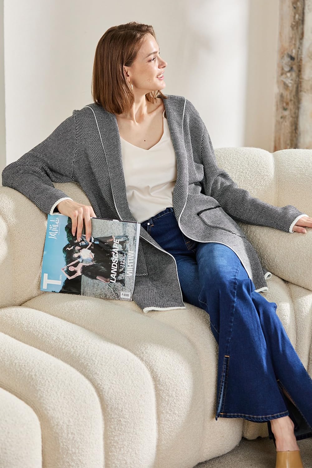 Foto 5 | Jersey Tipo Cárdigan Sidefeel 2024 Para Mujer, Parte Delantera Abierta, Gris, Xl - Venta Internacional.