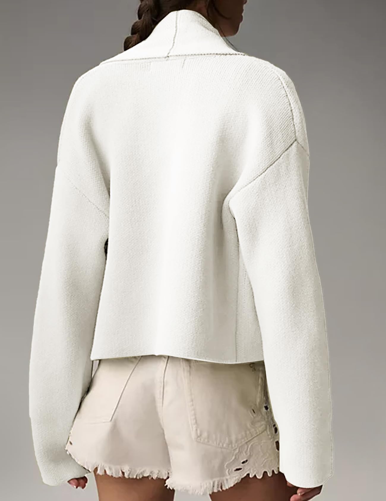 Foto 4 | Jersey Tipo Cárdigan Yimoon, Corto, De Punto Con Solapa Extragrande, Color Beige - Venta Internacional.