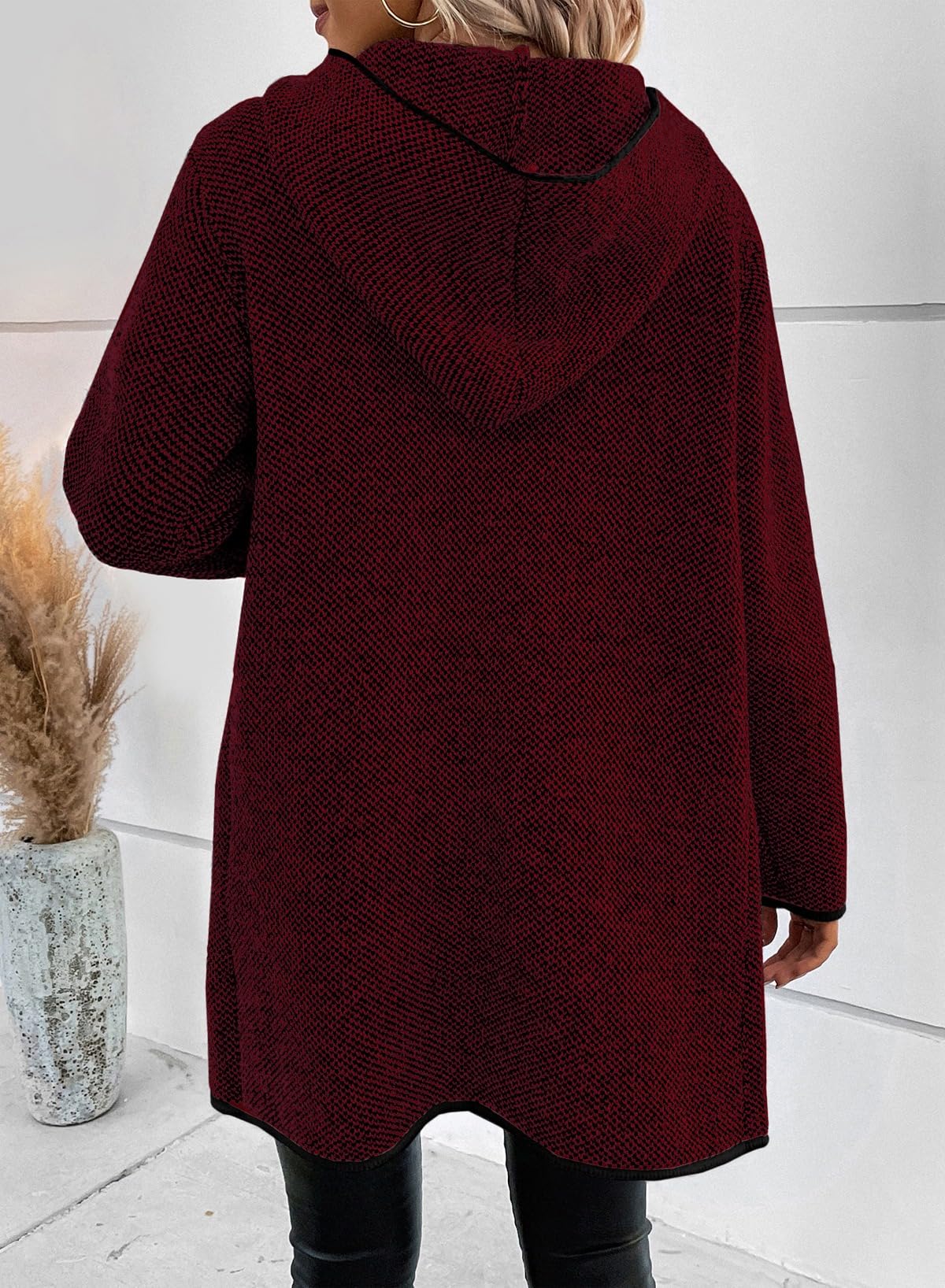 Foto 2 | Jersey Tipo Cárdigan Sidefeel 2024 Con Capucha En La Parte Delantera Abierta, Color Burdeos - Venta Internacional.