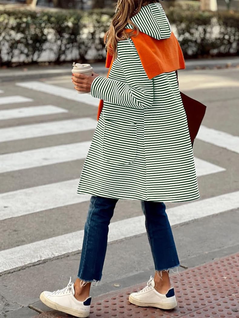 Foto 2 | Jersey Tipo Cárdigan Chouyatou Para Mujer, Color Bloque A Rayas, Verde - Venta Internacional.