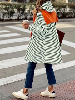 Foto 2 | Jersey Tipo Cárdigan Chouyatou Para Mujer, Color Bloque A Rayas, Verde - Venta Internacional.