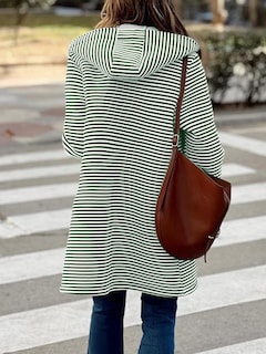 Foto 3 | Jersey Tipo Cárdigan Chouyatou Para Mujer, Color Bloque A Rayas, Verde - Venta Internacional.