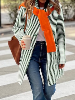 Foto 4 | Jersey Tipo Cárdigan Chouyatou Para Mujer, Color Bloque A Rayas, Verde - Venta Internacional.