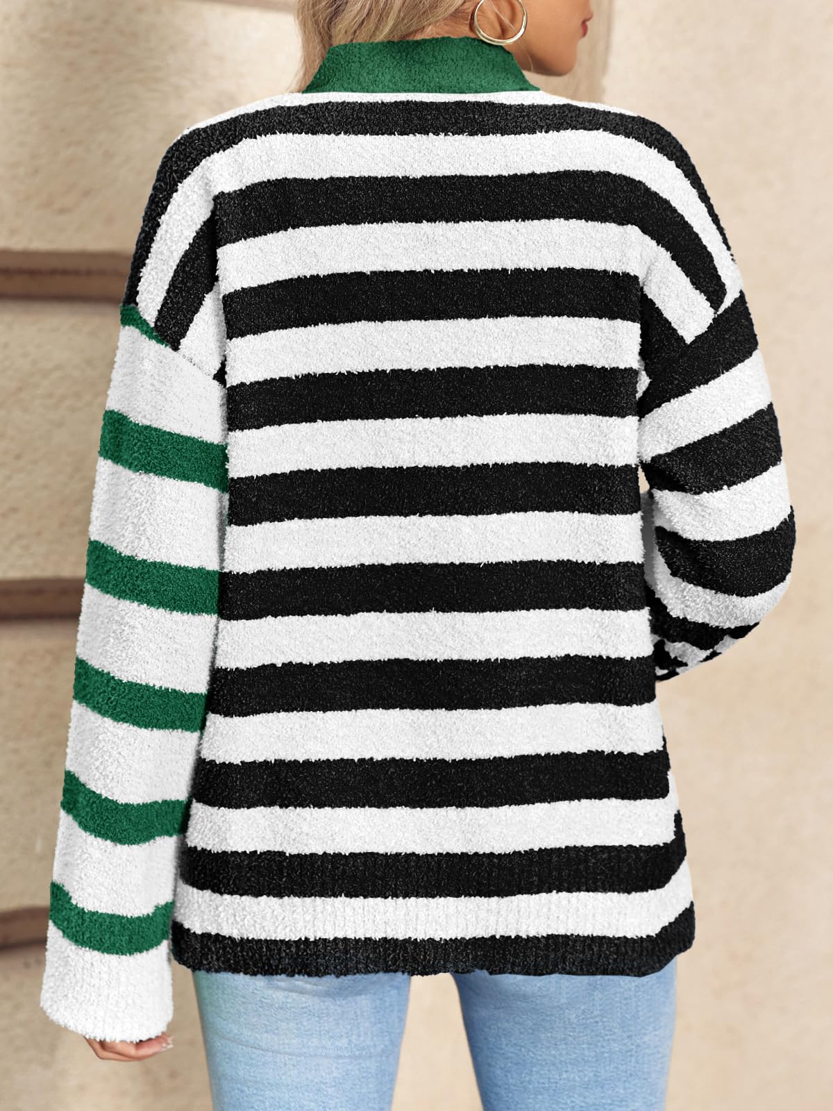Foto 5 | Jersey Tipo Cárdigan Saodimallsu A Rayas Con Cuello En V Y Botones, Color Verde Oscuro - Venta Internacional.