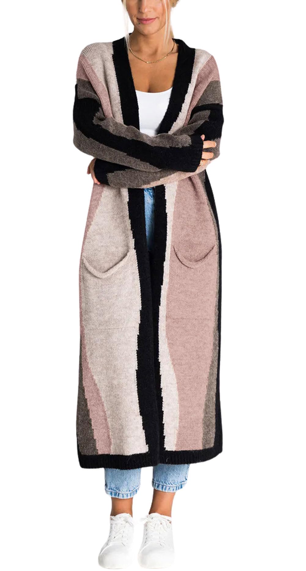 Chaqueta Tipo Cárdigan Chouyatou Para Mujer, Color Bloque De Colores De Otoño - Venta Internacional.