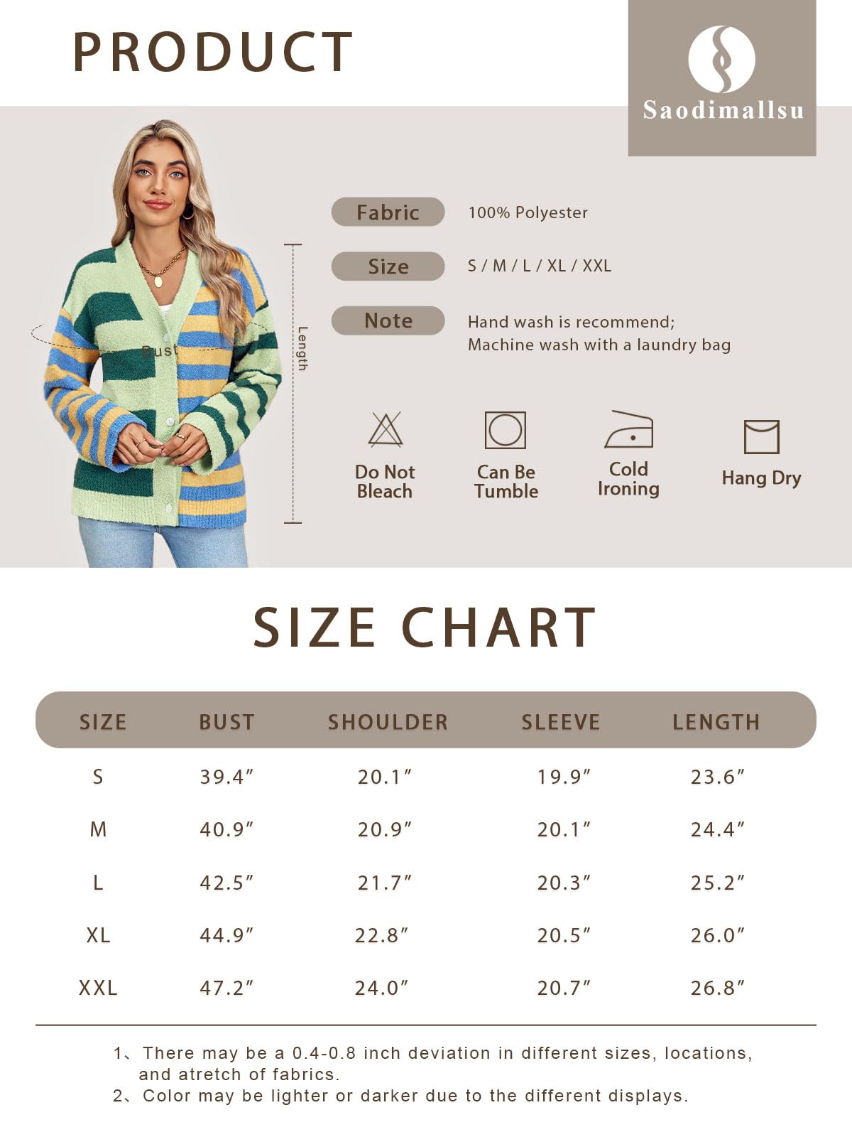 Foto 7 pulgar | Suéter Tipo Cárdigan Saodimallsu A Rayas Con Cuello En V Y Botones Para Mujer - Venta Internacional.
