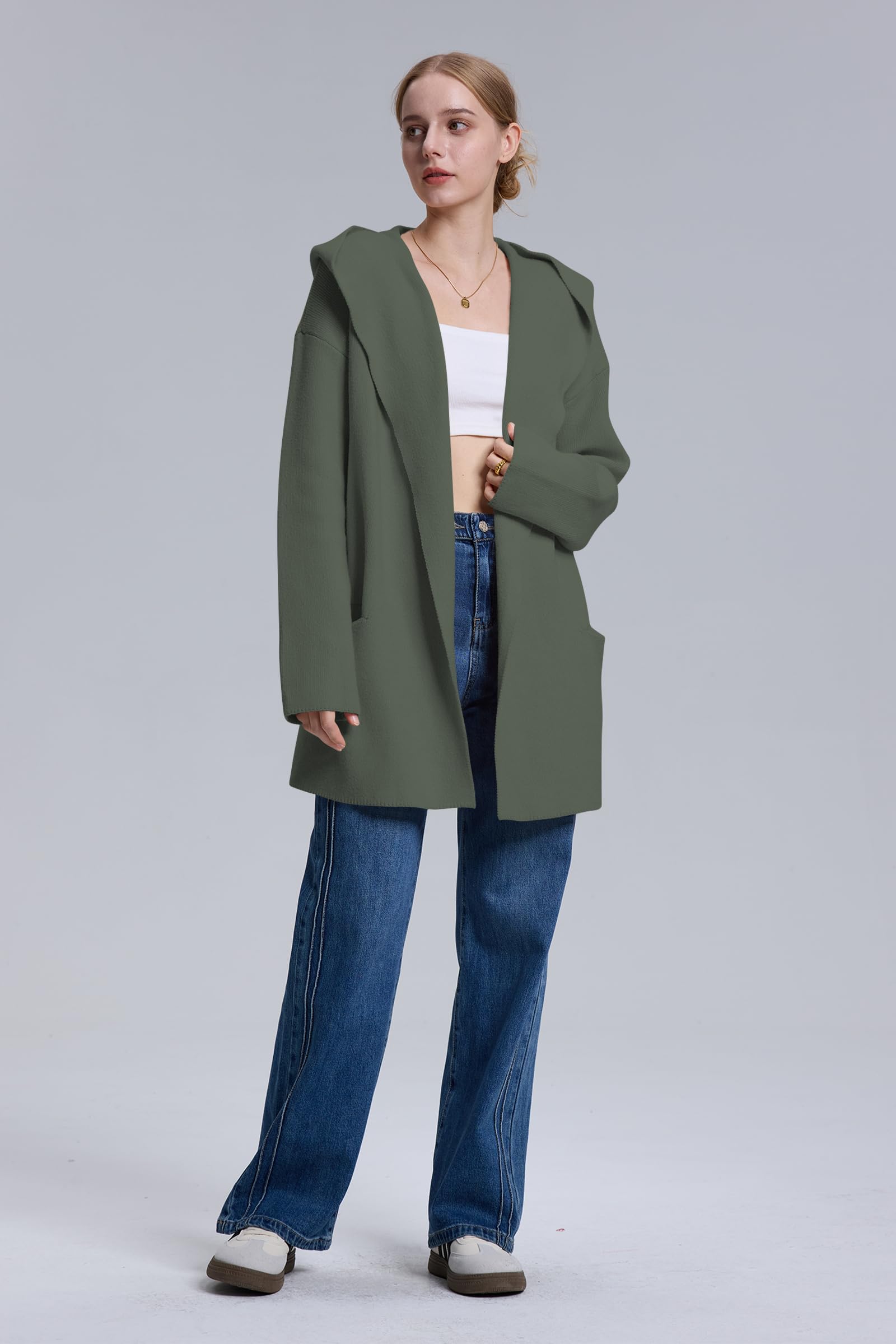 Foto 4 | Jersey Tipo Cárdigan Cakulo, Largo, Con Capucha, Talla G, Verde, Para Mujer - Venta Internacional.