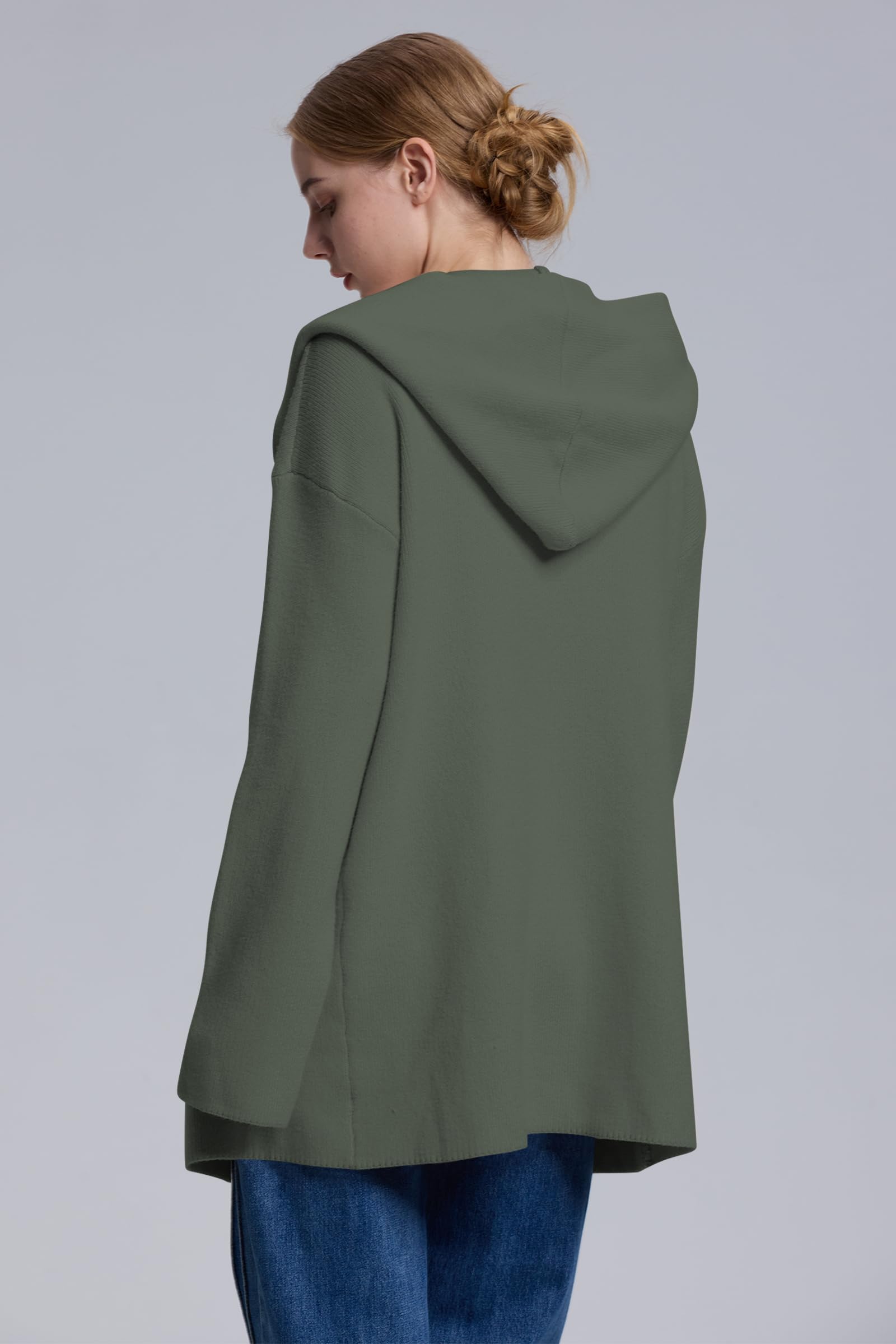 Foto 5 | Jersey Tipo Cárdigan Cakulo, Largo, Con Capucha, Talla G, Verde, Para Mujer - Venta Internacional.