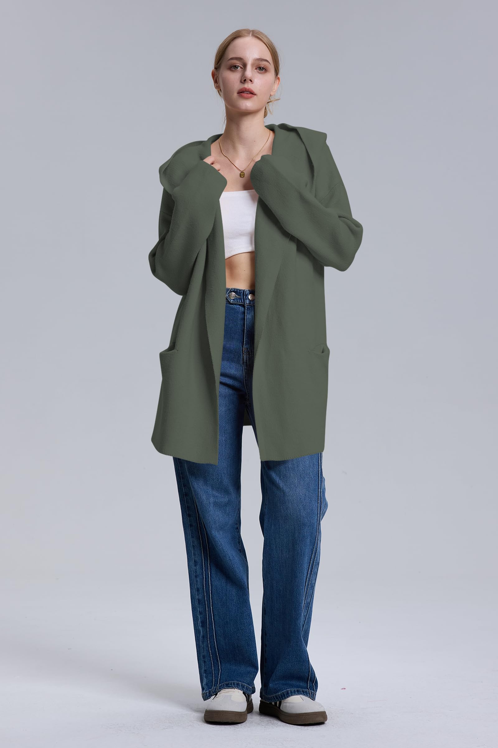 Foto 7 | Jersey Tipo Cárdigan Cakulo, Largo, Con Capucha, Talla G, Verde, Para Mujer - Venta Internacional.