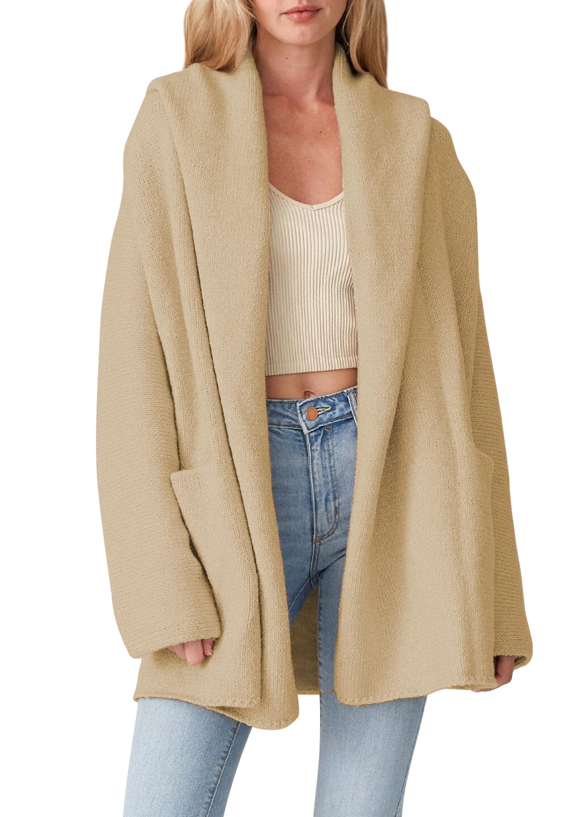 Foto 1 | Jersey Tipo Cárdigan Cakulo Con Capucha Larga, Tamaño Almond Xl, Para Mujer - Venta Internacional.