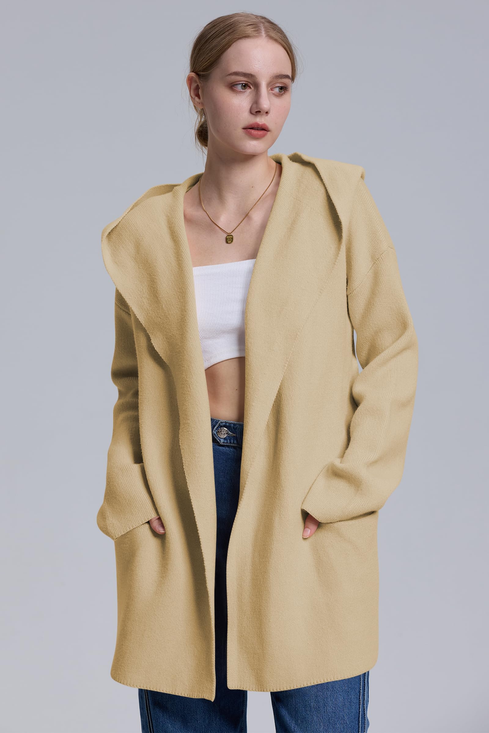 Foto 2 | Jersey Tipo Cárdigan Cakulo Con Capucha Larga, Tamaño Almond Xl, Para Mujer - Venta Internacional.