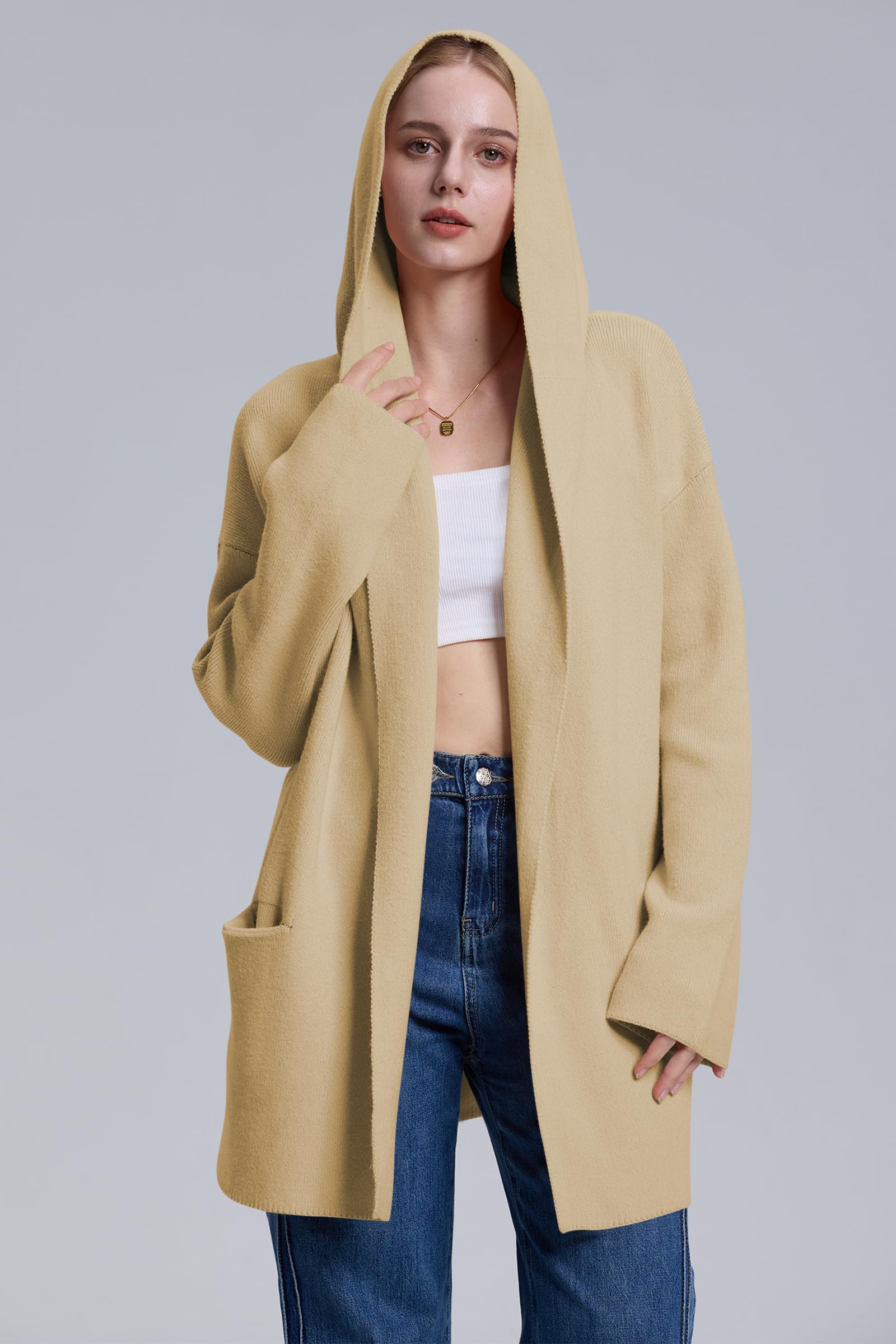 Foto 4 pulgar | Jersey Tipo Cárdigan Cakulo Con Capucha Larga, Tamaño Almond Xl, Para Mujer - Venta Internacional.