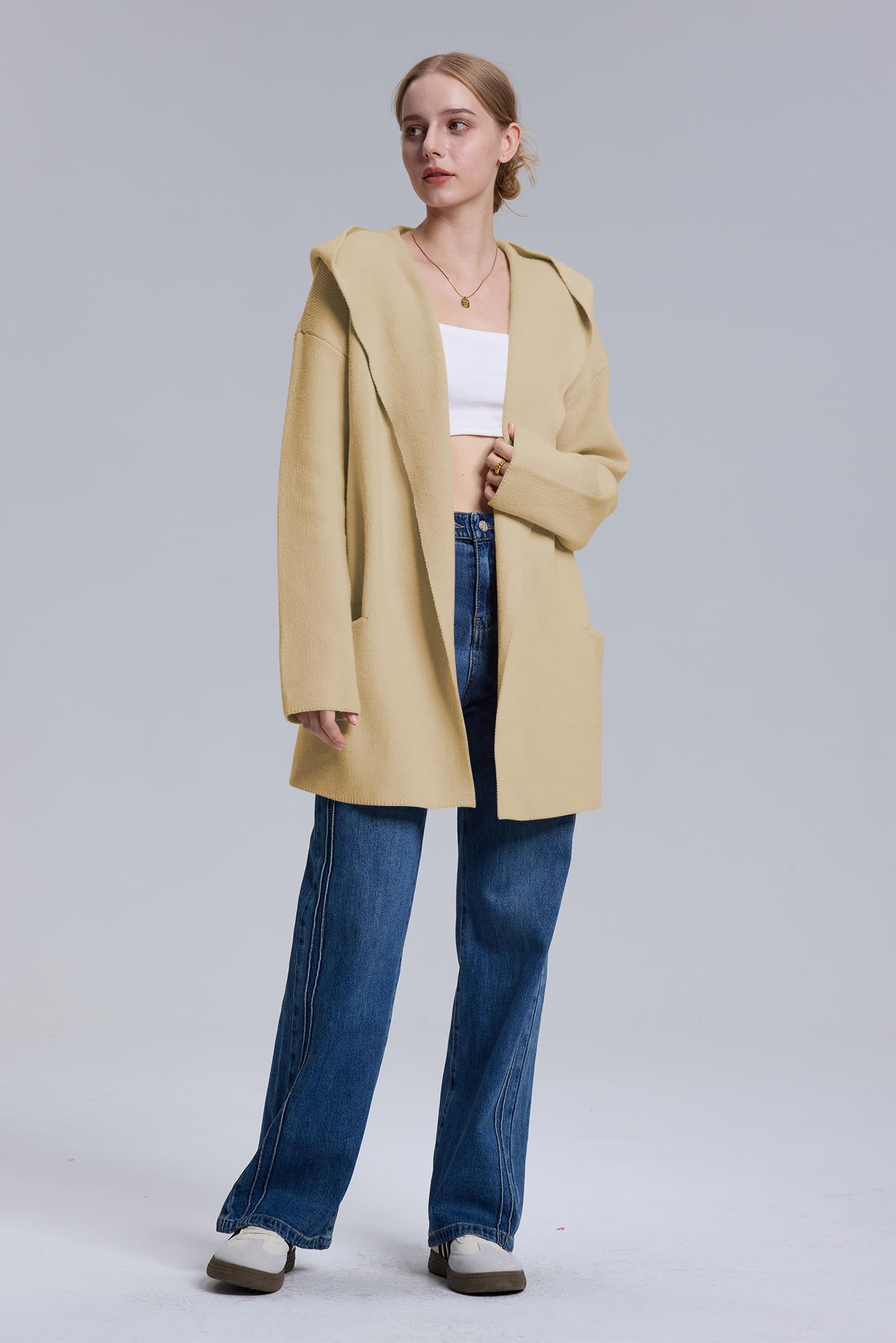 Foto 4 | Jersey Tipo Cárdigan Cakulo Con Capucha Larga, Tamaño Almond Xl, Para Mujer - Venta Internacional.