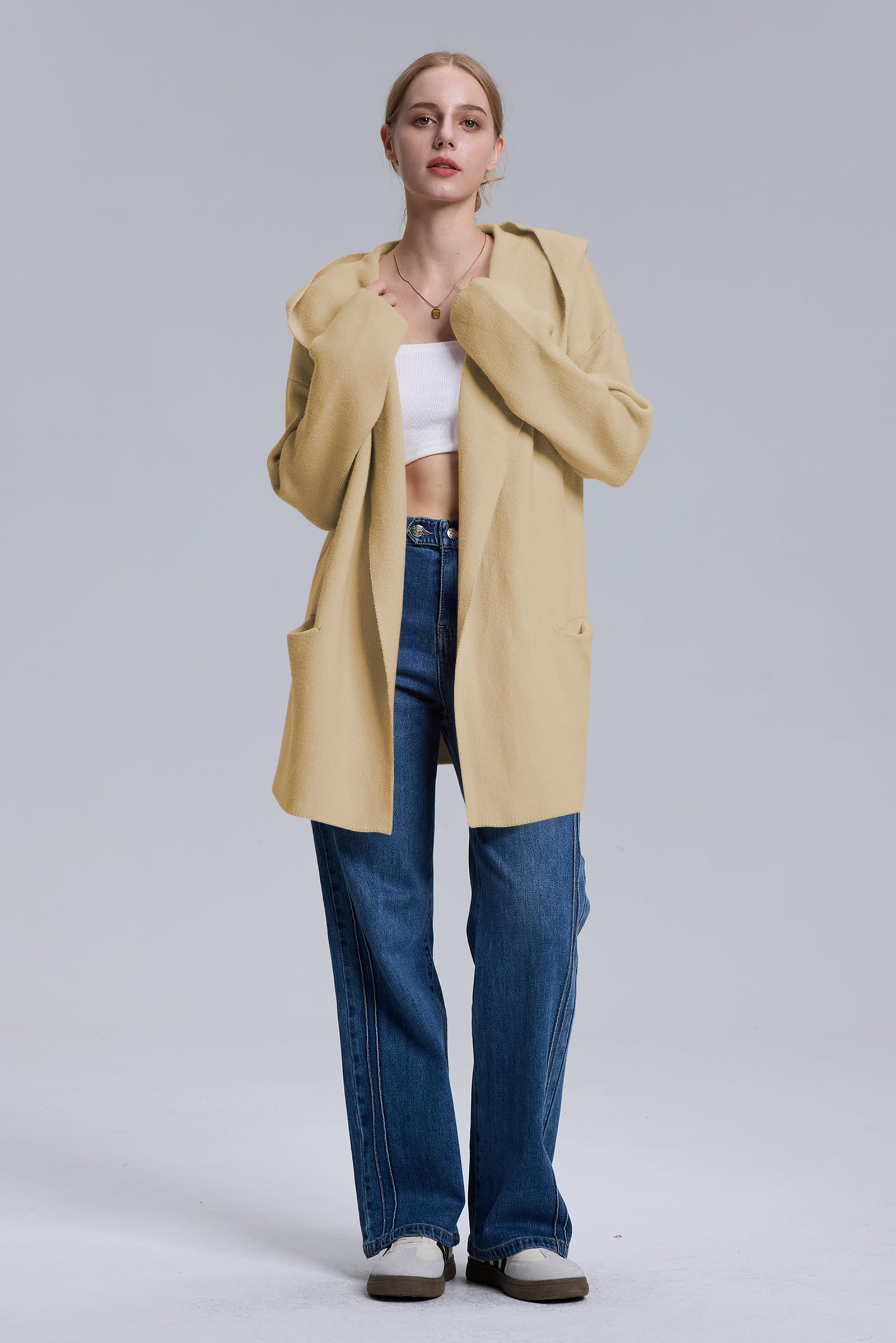 Foto 7 | Jersey Tipo Cárdigan Cakulo Con Capucha Larga, Tamaño Almond Xl, Para Mujer - Venta Internacional.