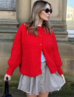 Foto 2 | Jersey Tipo Cárdigan Yimoon Para Mujer, De Punto Grueso Y2k, Rojo - Venta Internacional.