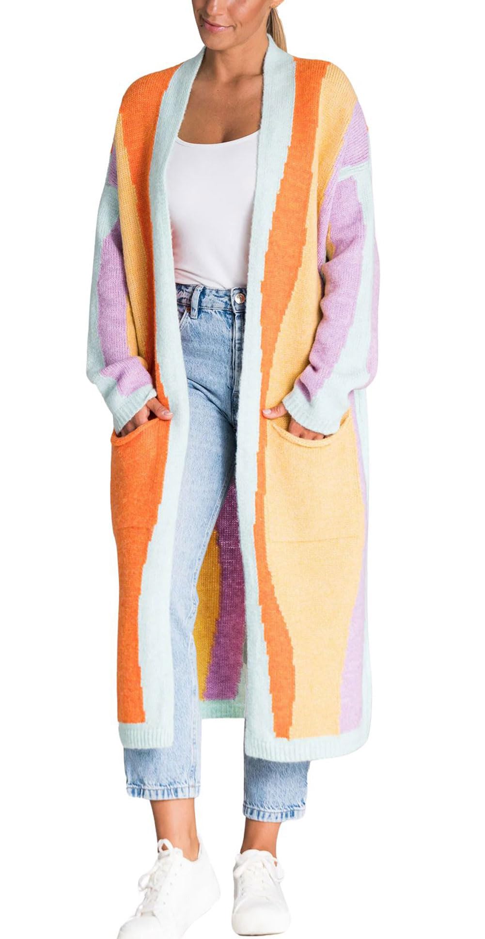 Foto 2 pulgar | Chaqueta Tipo Cárdigan Para Mujer, Chouyatou, Color Bloque De Colores Otoñales - Venta Internacional.