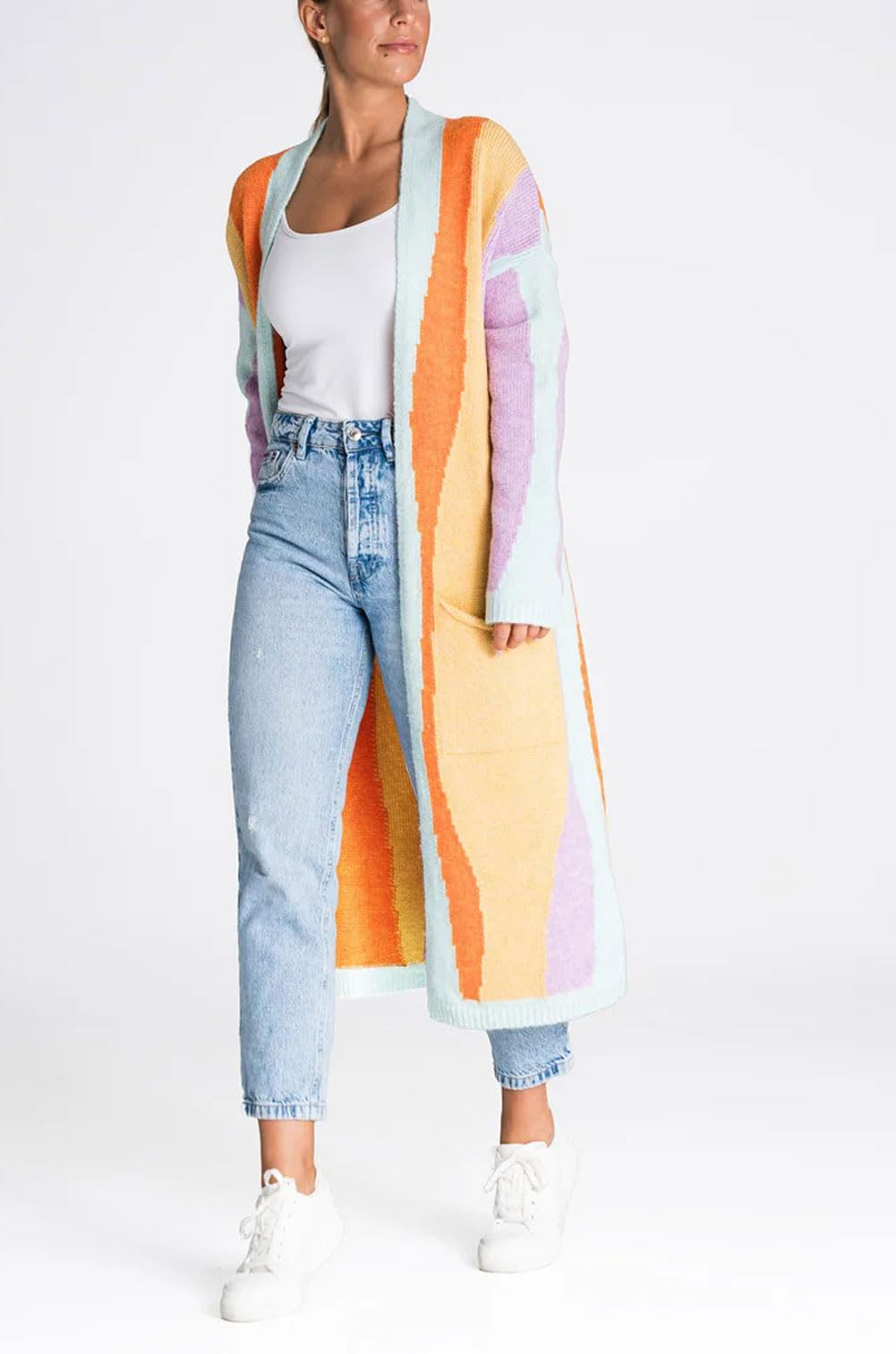 Foto 5 pulgar | Chaqueta Tipo Cárdigan Para Mujer, Chouyatou, Color Bloque De Colores Otoñales - Venta Internacional.