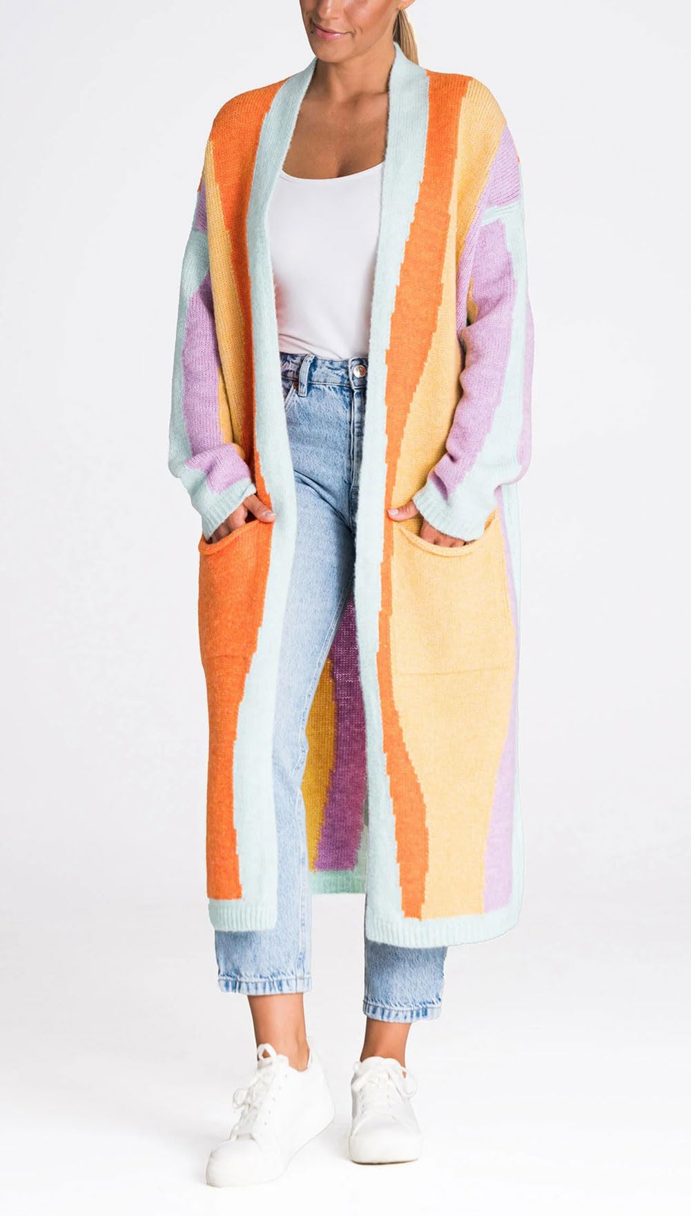 Foto 5 | Chaqueta Tipo Cárdigan Para Mujer, Chouyatou, Color Bloque De Colores Otoñales - Venta Internacional.