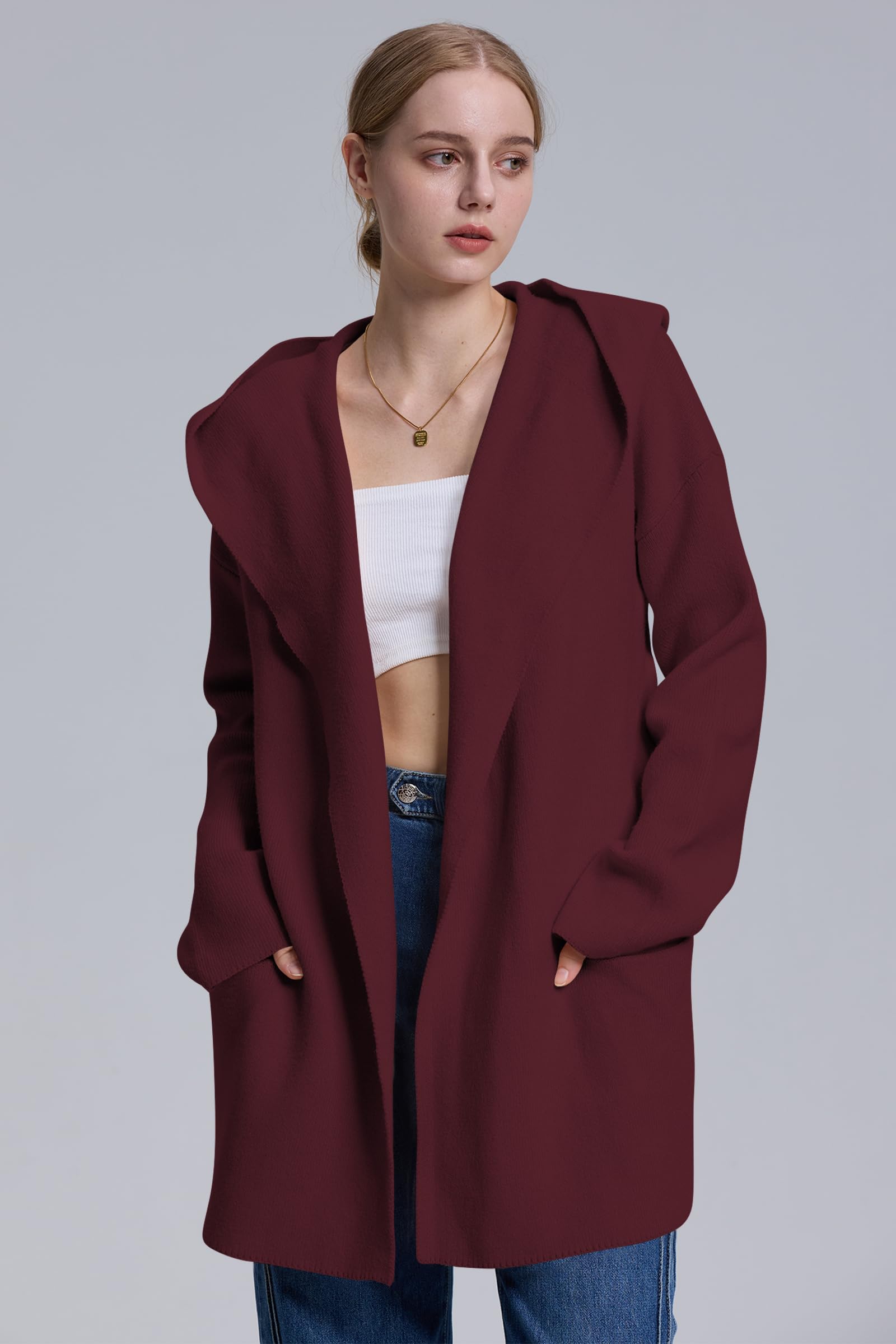 Foto 2 | Suéter Tipo Cárdigan Cakulo Ruby, Largo, Con Capucha, De Gran Tamaño, 2024, Mujer - Venta Internacional.