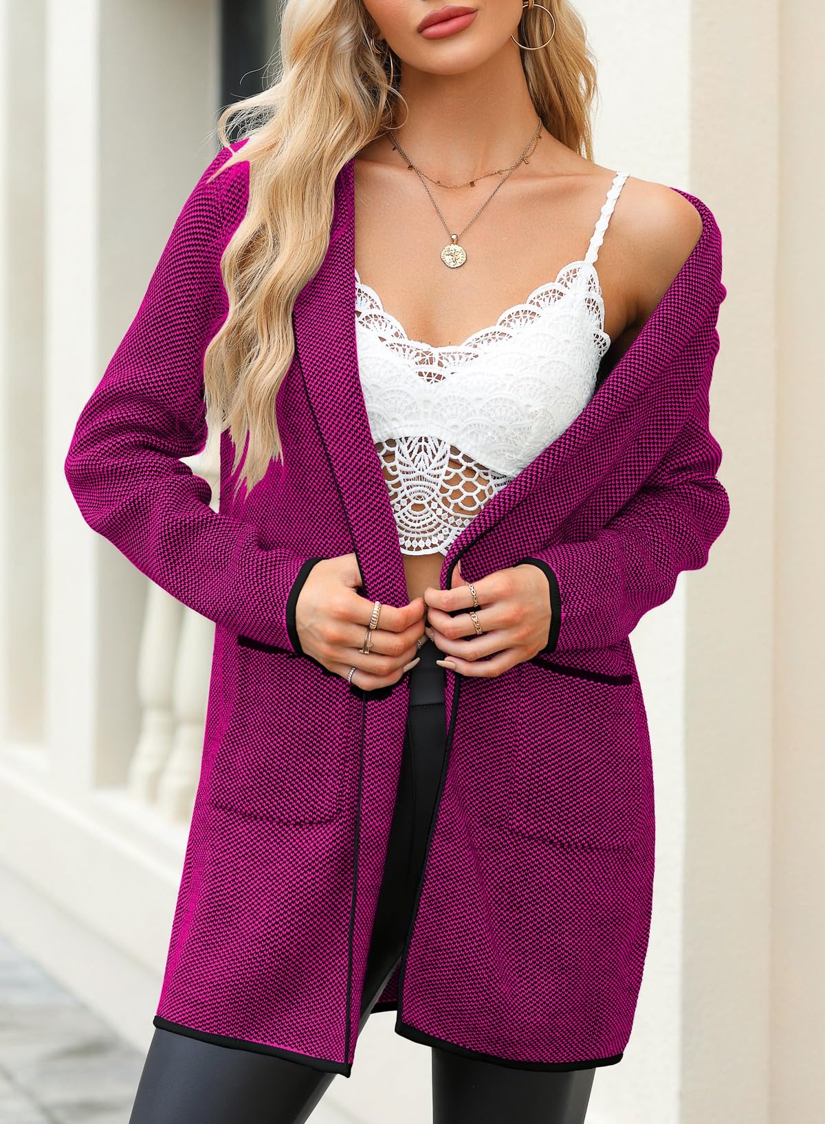 Foto 4 | Suéter Tipo Cárdigan Sidefeel Otoño 2024 Con Parte Delantera Abierta Para Mujer - Venta Internacional.