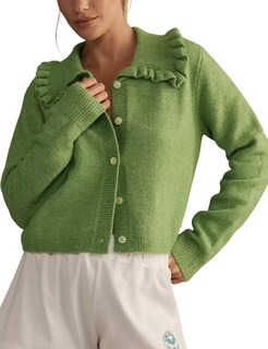 Foto 1 | Jersey Tipo Cárdigan Yimoon Con Cuello Con Volantes, Color Verde, Para Mujer - Venta Internacional.