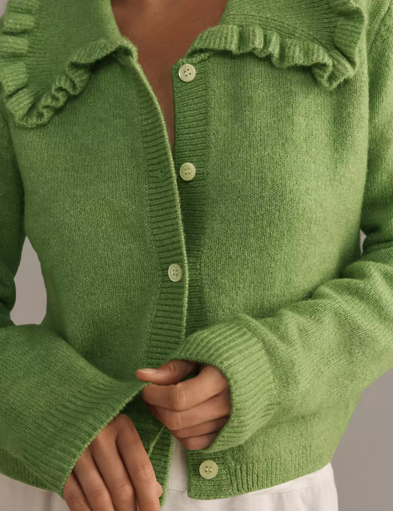 Foto 3 pulgar | Jersey Tipo Cárdigan Yimoon Con Cuello Con Volantes, Color Verde, Para Mujer - Venta Internacional.