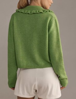 Foto 3 | Jersey Tipo Cárdigan Yimoon Con Cuello Con Volantes, Color Verde, Para Mujer - Venta Internacional.